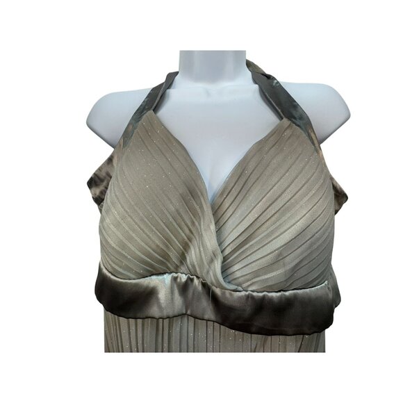 Studio 1940 Womens Halter Pleated Top Silver Sparkle Large Satin Tie Going Out - Picture 2 of 8